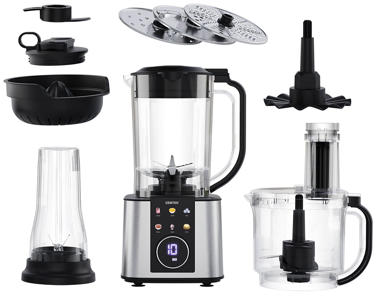 Кухонный комбайн Centek CT-1370, Серебристый/черный
Кухонный комбайн Centek CT-1370, Серебристый/черный