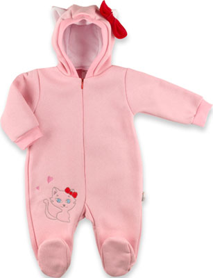 Комбинезон Baby Boom Китти с капюшоном и бантиком для девочки футер с начесом Рт. 68 Розовый
