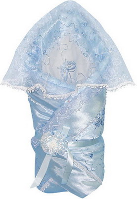 Одеяло-конверт Маргарита Из атласа с накидкой кружево органза весна-осень синтепон пл. 200 (голубой)