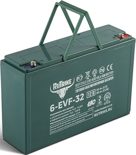 Тяговый аккумулятор Rutrike 6-EVF-32 (12V32A/H C3)
Тяговый аккумулятор Rutrike 6-EVF-32 (12V32A/H C3)