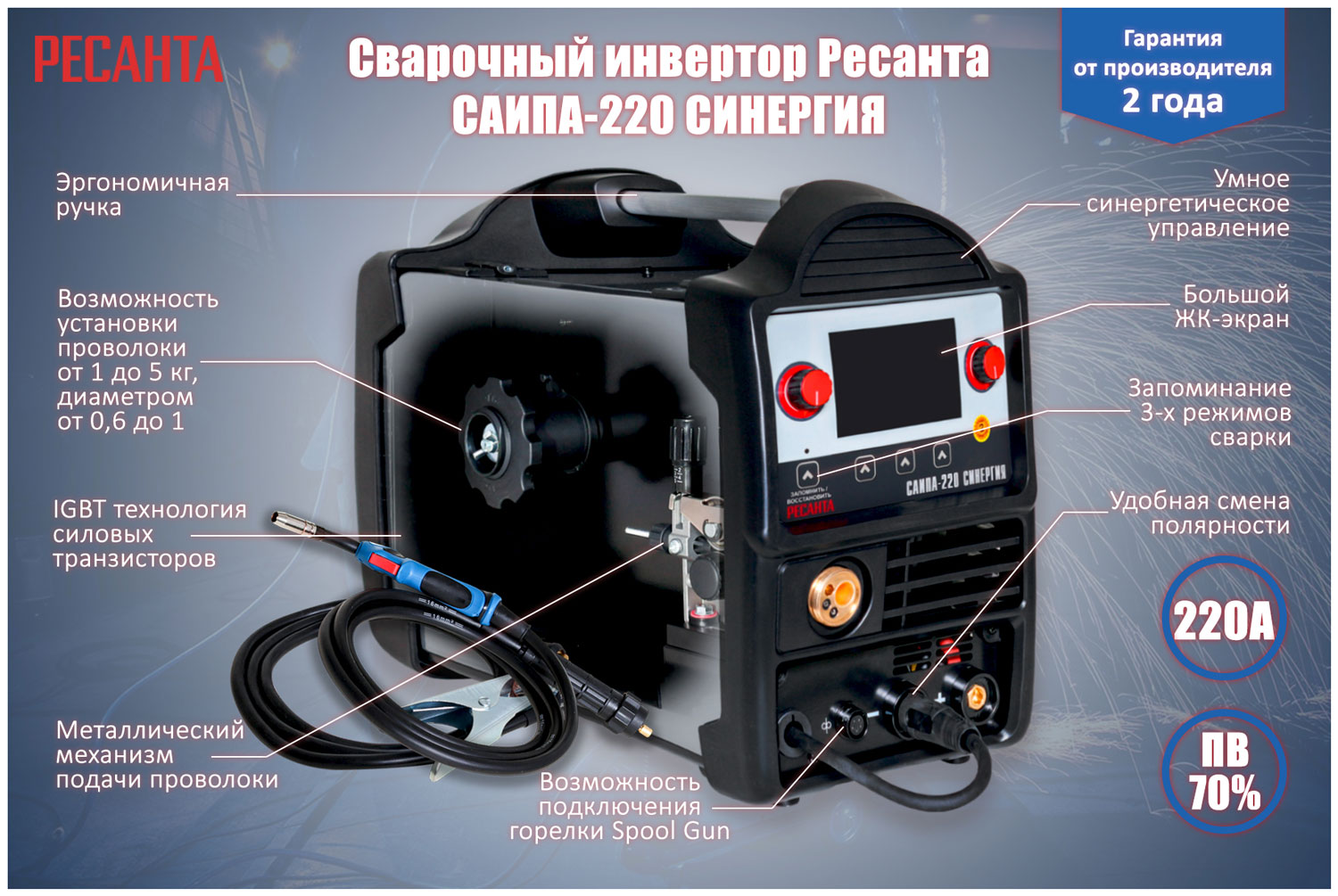 

Сварочный аппарат Ресанта САИПА-220 Синергия