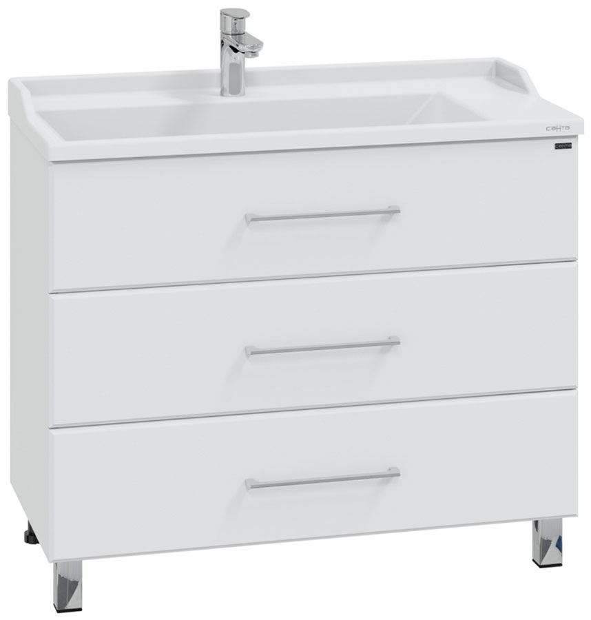 Изображение товара Тумба под раковину СаНта Омега-100, 3 ящика, напольная (207017) под умывальник Сириус 100, литой мрамор