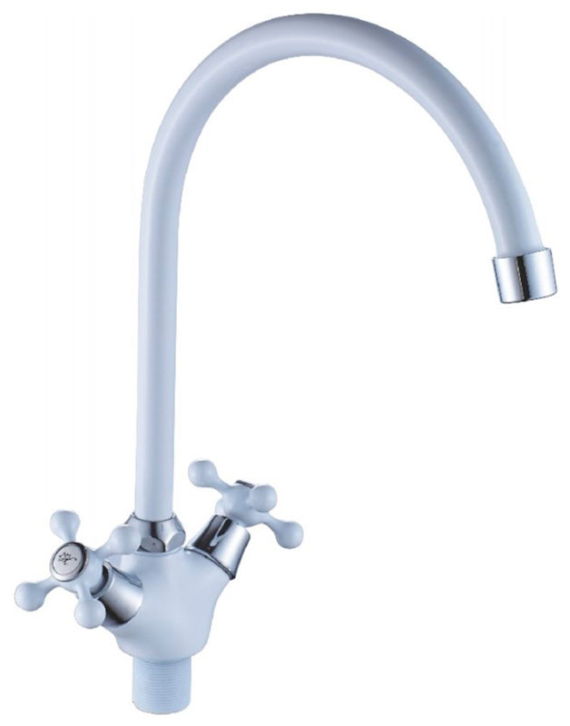 Изображение товара Смеситель для кухни Cron CN08-8 белый двухвентильный с вращением излива