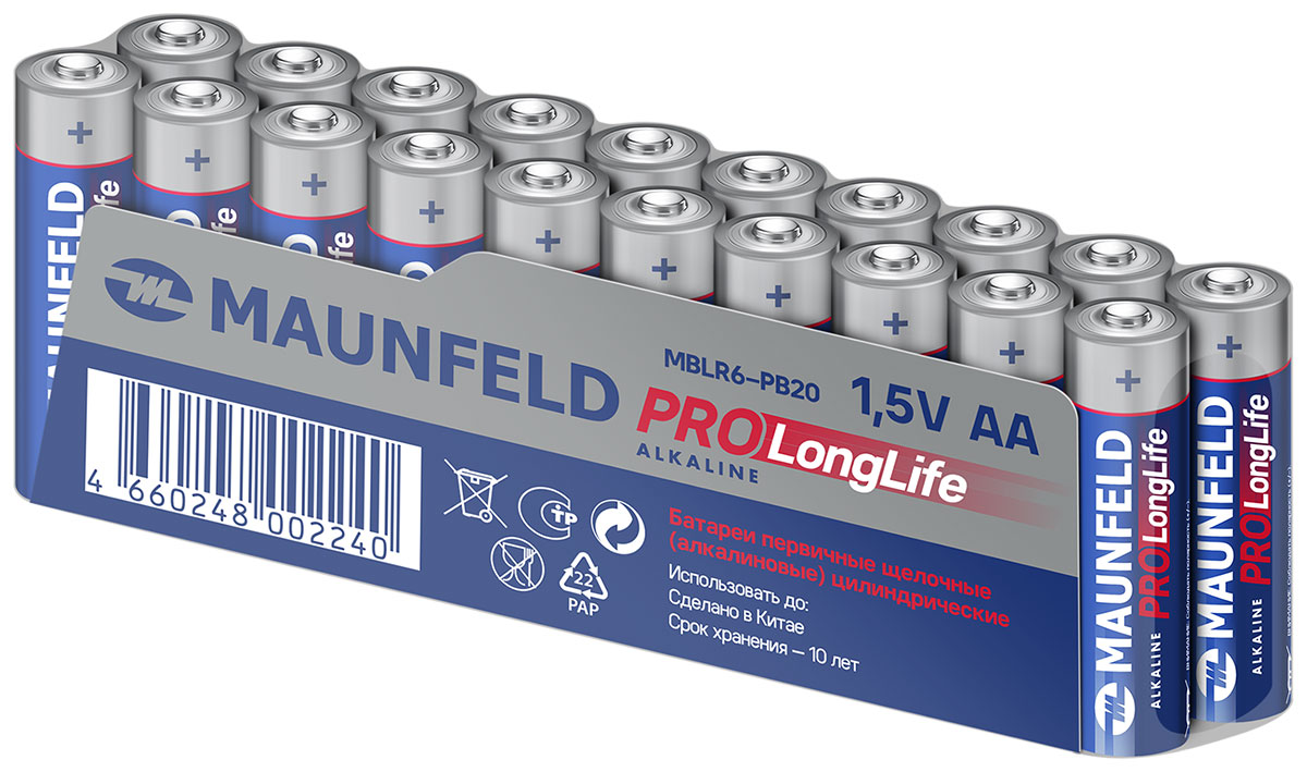Изображение товара Батарейки Maunfeld PRO Long Life AA 20 шт щелочные LR6 высокая емкость