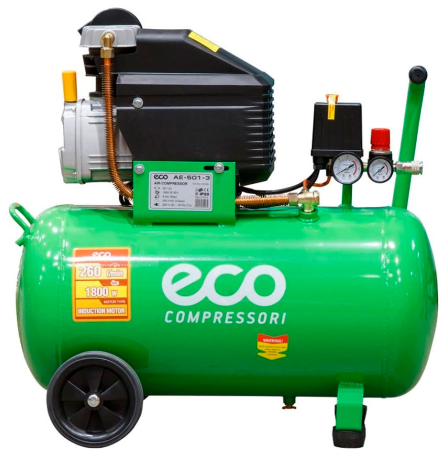 Изображение товара Компрессор Eco AE-501-3, 260 л/мин, 8 атм, коаксиальный масляный ресивер, 50 л, 220 В, 1.80 кВт