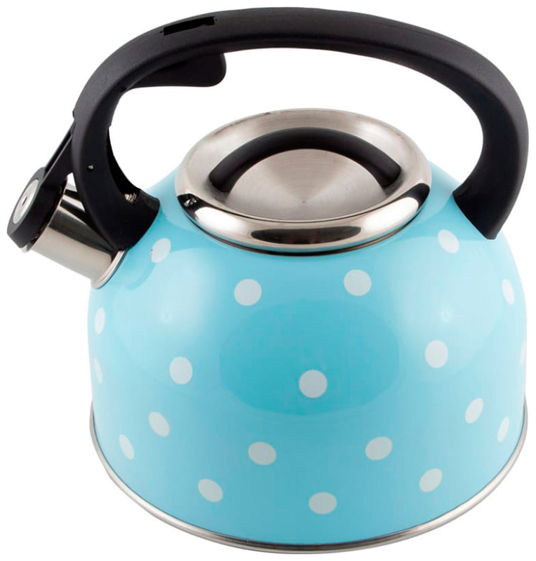 Изображение товара Чайник для плиты Mallony Maestria, из нержавеющей стали, 2.5 л., голубой в белый горошек (005175)