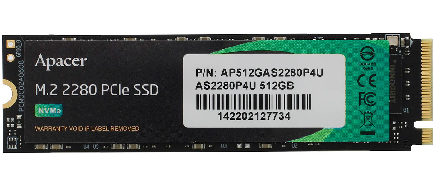 Изображение товара SSD накопитель Apacer AS2280P4 M.2 512 Гб PCIe 3D NAND (AP512GAS2280P4U-1)