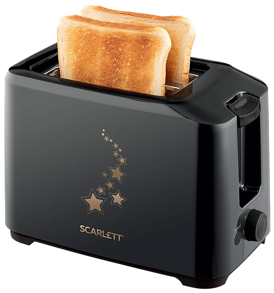 Изображение товара Стильный черный тостер Scarlett SC-TM11023 с функцией регулировки степеней прожарки