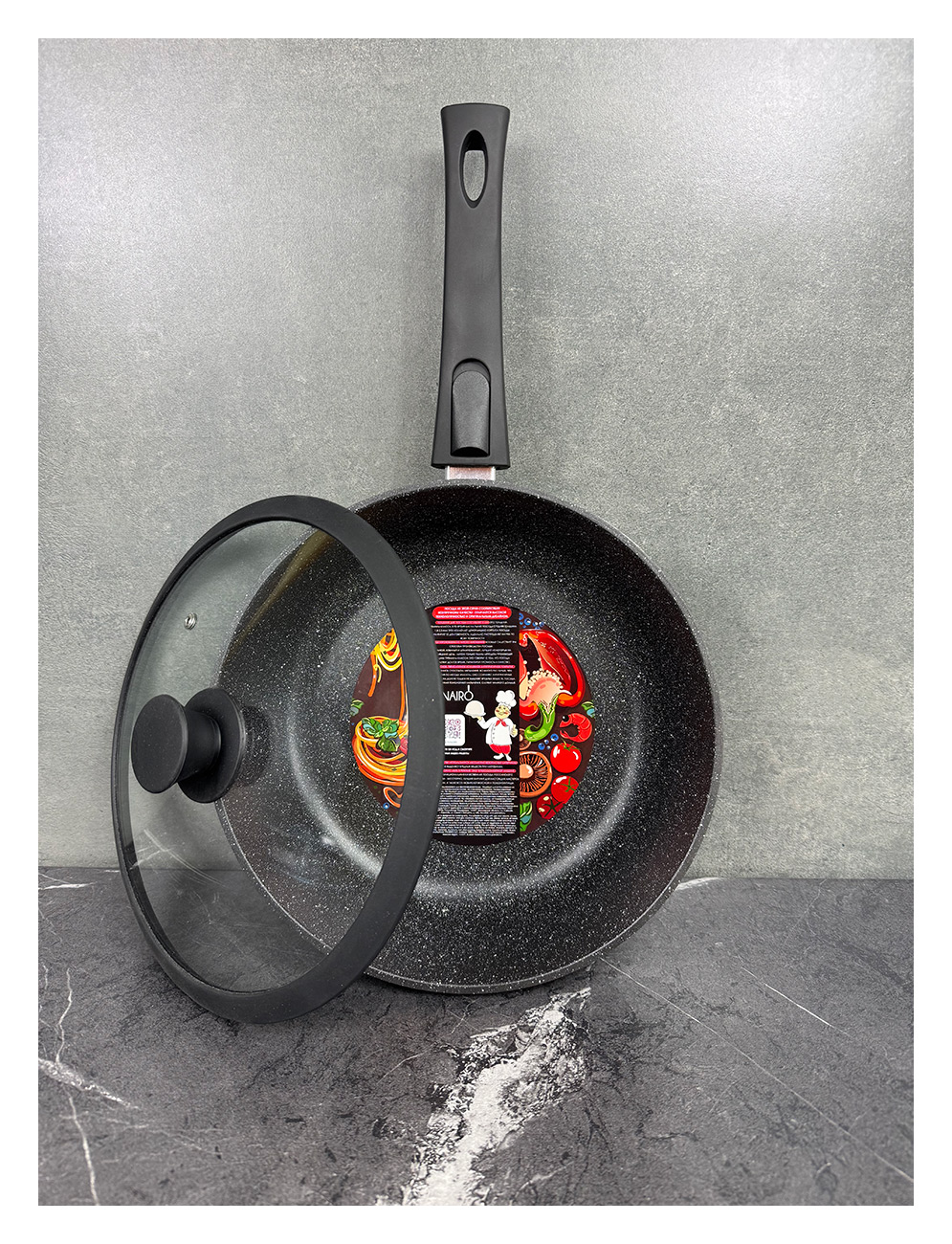 Изображение товара Сковорода с крышкой и съемной ручкой Panairo Harfe Black, 24 см (HA-24-G-Srus-K.sill)