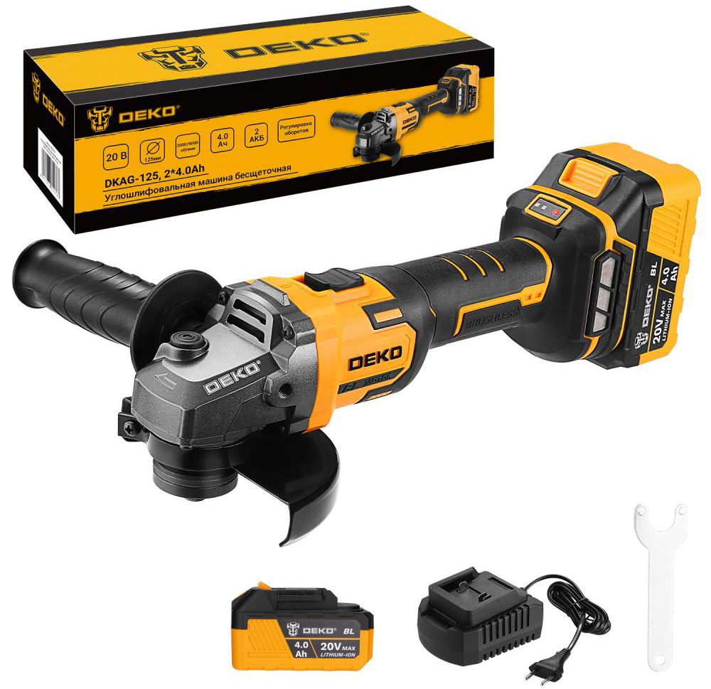 Изображение товара Угловая шлифовальная машина Deko DKAG-125 20 В бесщеточная 2 аккумулятора