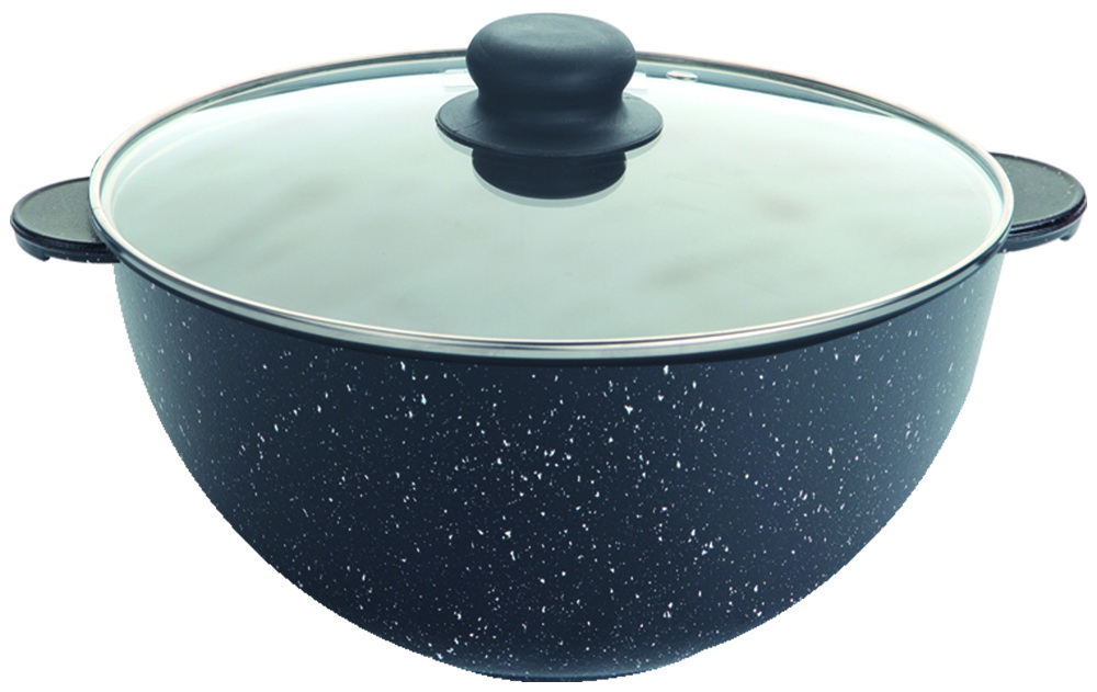 Изображение товара Казан Marusya 7560каз, а/п, литой, 6 л, 28 см, со стекл. крышкой, черный мрамор