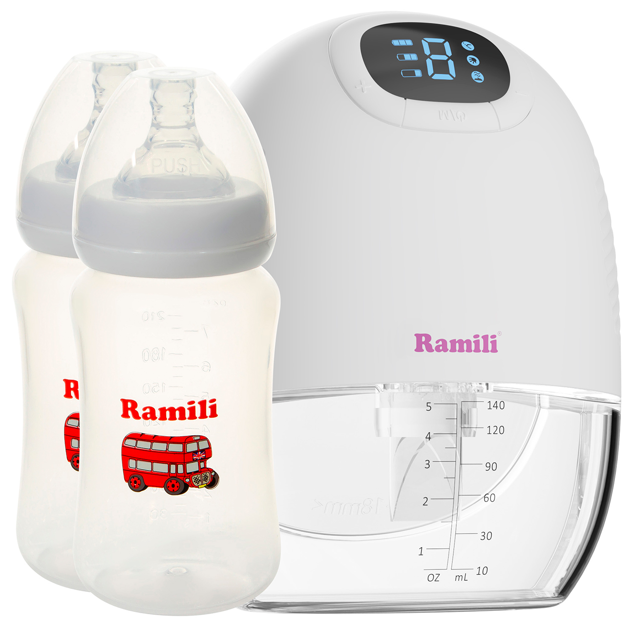 Четырехфазный бионический молокоотсос Ramili SE300, с двумя бутылочками 240 мл (SE300240MLX2)