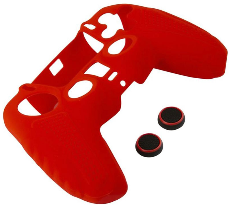 Чехол силиконовый Red Line для геймпада игровой приставки P5, с накладками на стики, красный (HS-PS5304C)