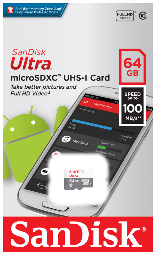 Изображение товара Карта памяти Sandisk MICRO SDXC 64GB UHS-I SDSQUNR-064G-GN3MN