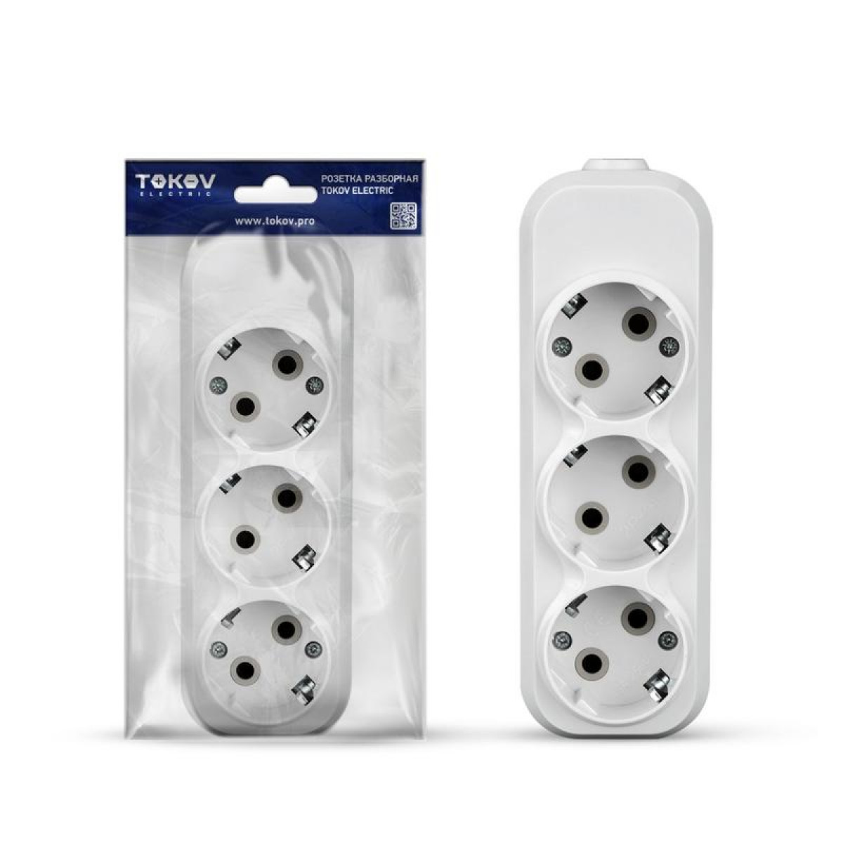 Изображение товара Переходник Tokov Electric Колодка удлинителя 3-м 16А с заземл. АБС-пластик бел.