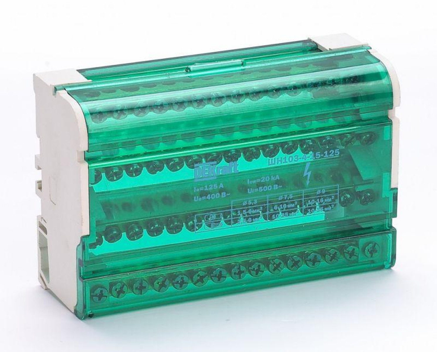 Изображение товара Высоковольтный кросс-модуль DEKraft ШН-103 на DIN-рейку 4х15 групп 125А