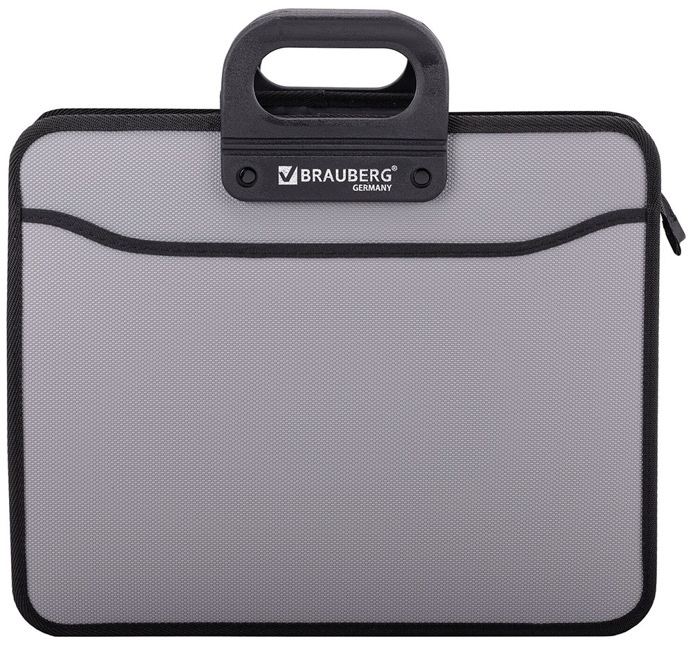 Изображение товара Папка-портфель пластиковая Brauberg А4 3 отделения фактура бисер серый 223083 (390х315х120 мм)