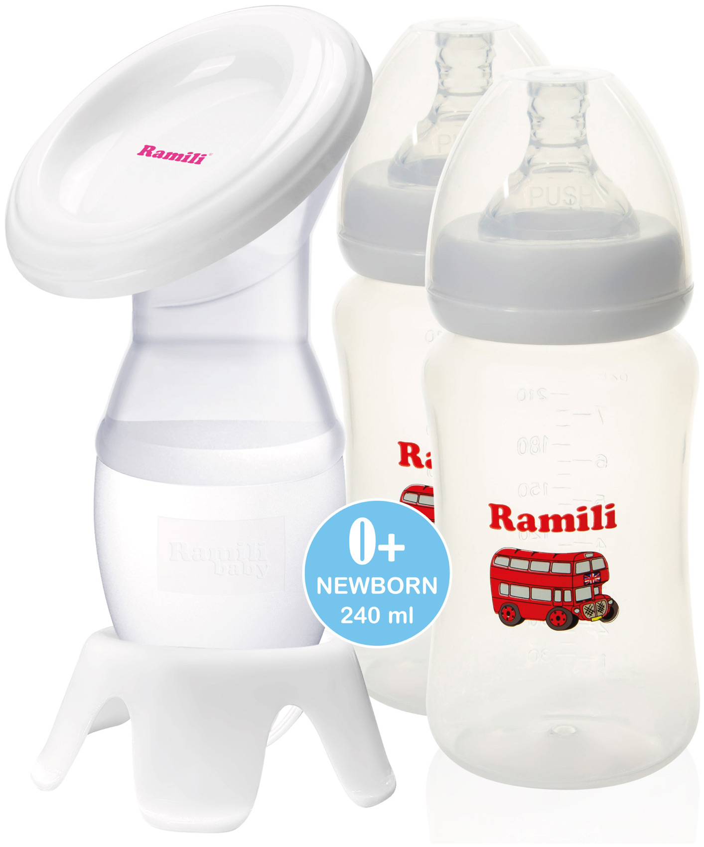 Молокоотсос Ramili MC200 с двумя противоколиковыми бутылочками 240ML фото
