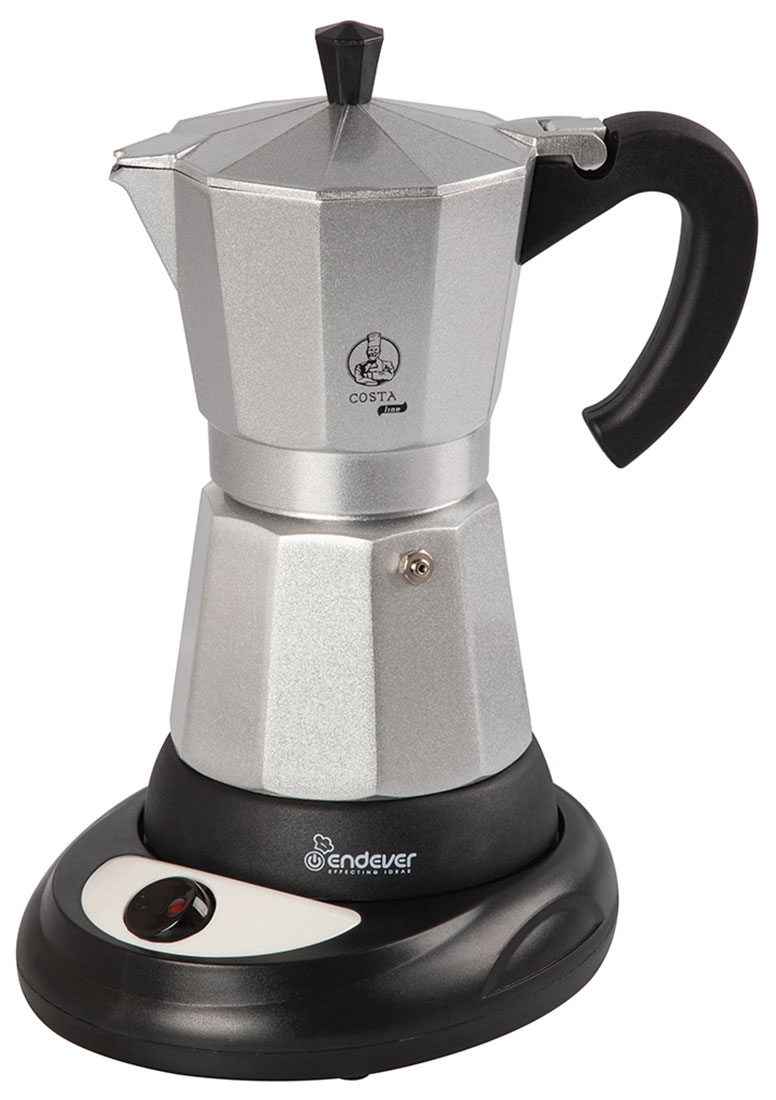 Изображение товара Гейзерная кофеварка Endever Costa-1010 480Вт для приготовления итальянского кофе, 0.3л, серебристая