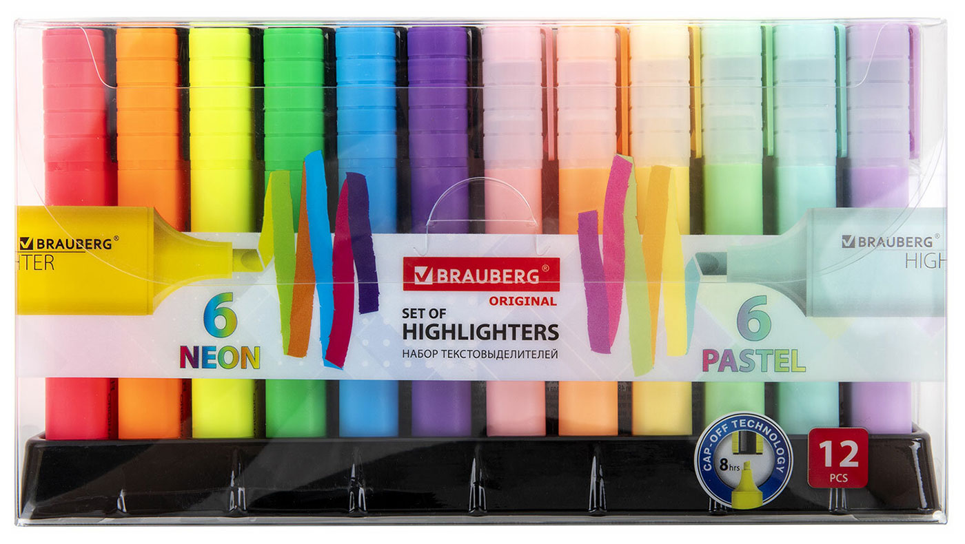 Изображение товара Набор текстовыделителей Brauberg ORIGINAL NEON, 12 ЦВЕТОВ, на подставке, линия 1-5 мм (152217) Изображение товара Набор текстовыделителей Brauberg ORIGINAL NEON, 12 ЦВЕТОВ, на подставке, линия 1-5 мм (152217)