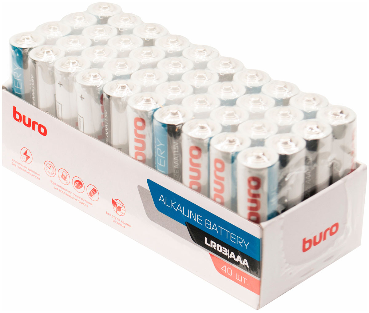 Батарейки Buro Alkaline LR03 AAA, 40 штук, коробка батарейки ergolux alkaline lr03 bp aaa 12 шт