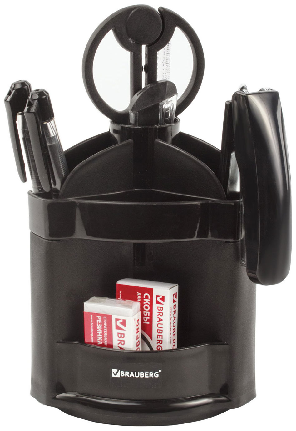 Изображение товара Канцелярский набор Brauberg "Офисный 100", 10 предметов, вращ. конструкция, черный, блистер, 236949