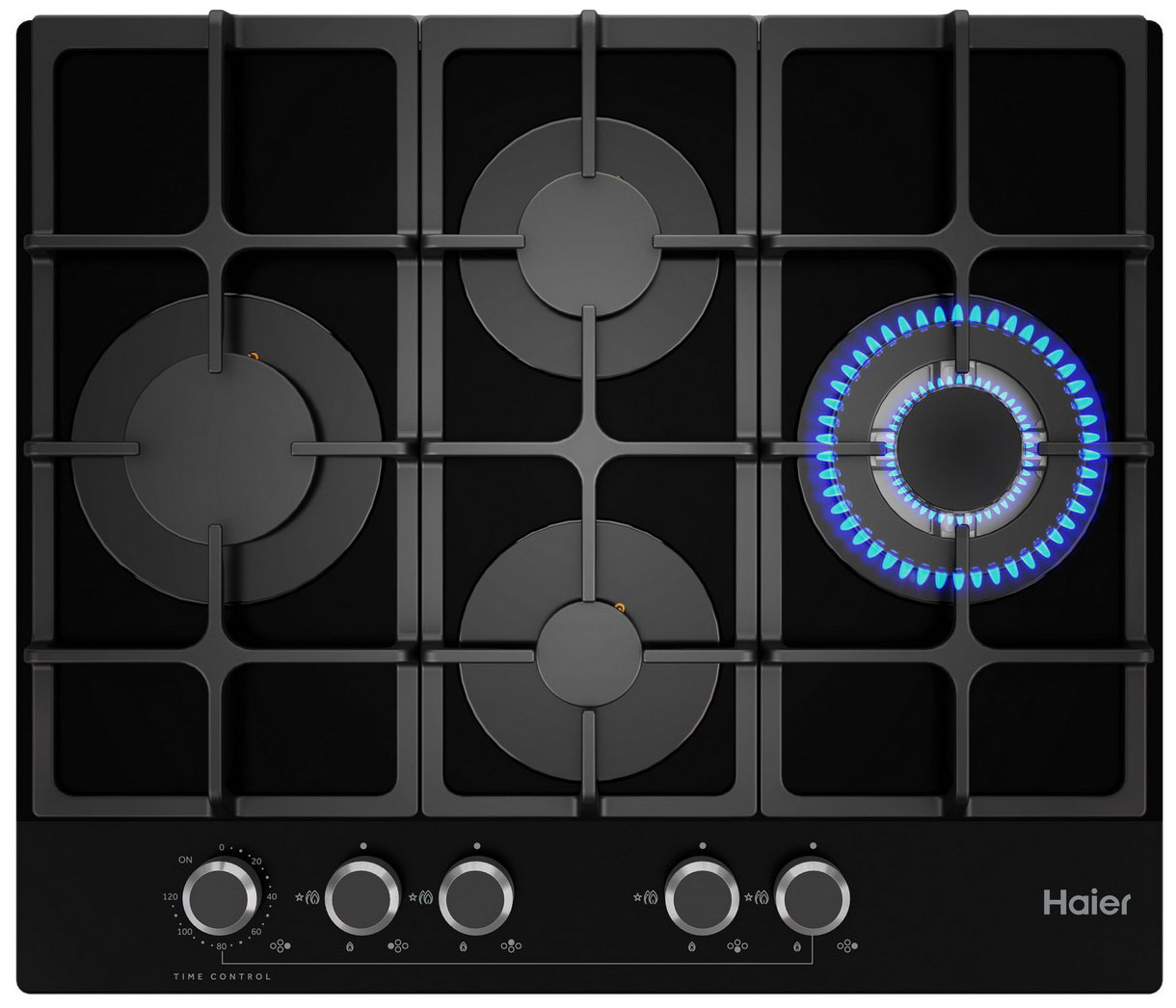 Изображение товара Газовая варочная панель Haier HHX-G64CWMB четырехконтура 60 см черная с таймером