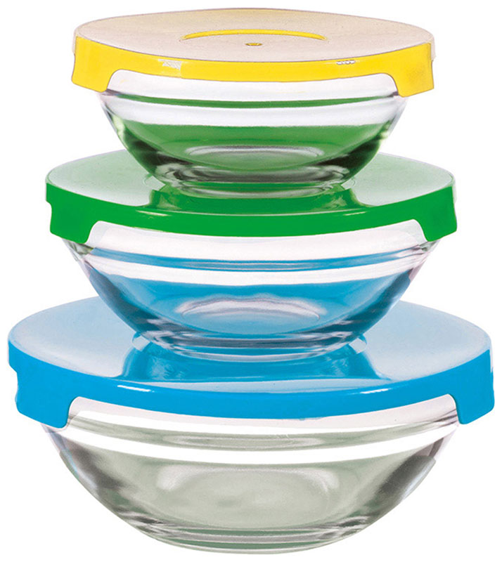 Изображение товара Набор стеклянных мисок Mallony INSALATO, 3 штуки, 360/510/920 мл с крышками (007178)