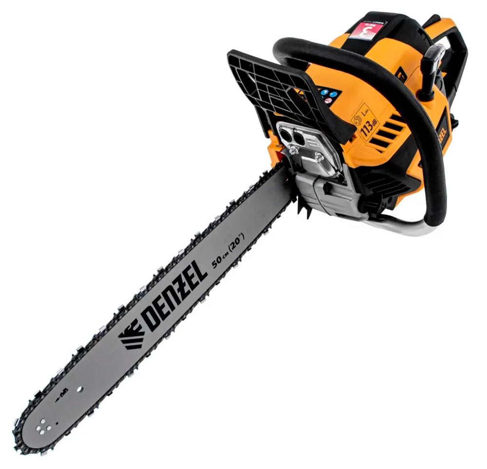 Изображение товара Пила цепная бензиновая Denzel DS-5820, шина 50 см, 58 см3, 3.6 л.с., шаг 0.325, паз 1.5 мм, 76 звеньев, 95238