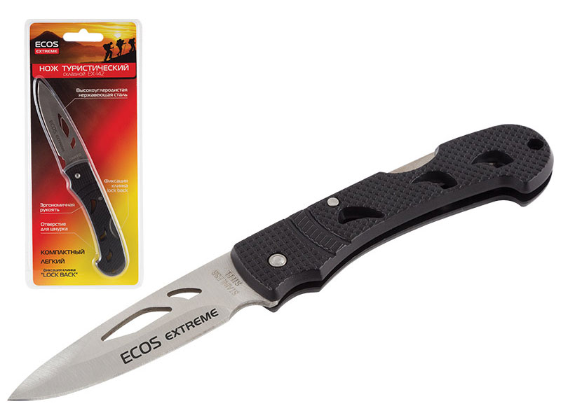 

Нож туристический Ecos EX-142, складной, Черный