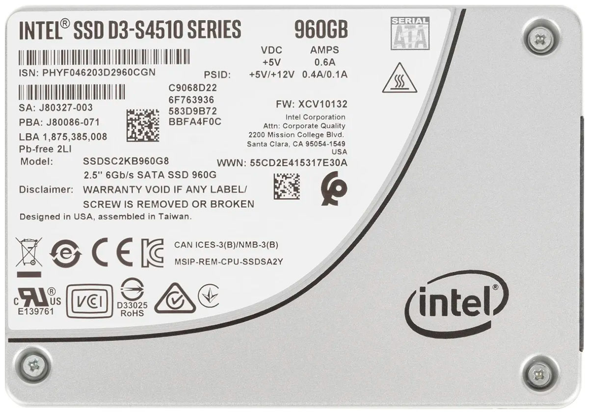 Изображение товара SSD накопитель Intel 960 Гб D3-S4510 SATA III высокоскоростной надежный