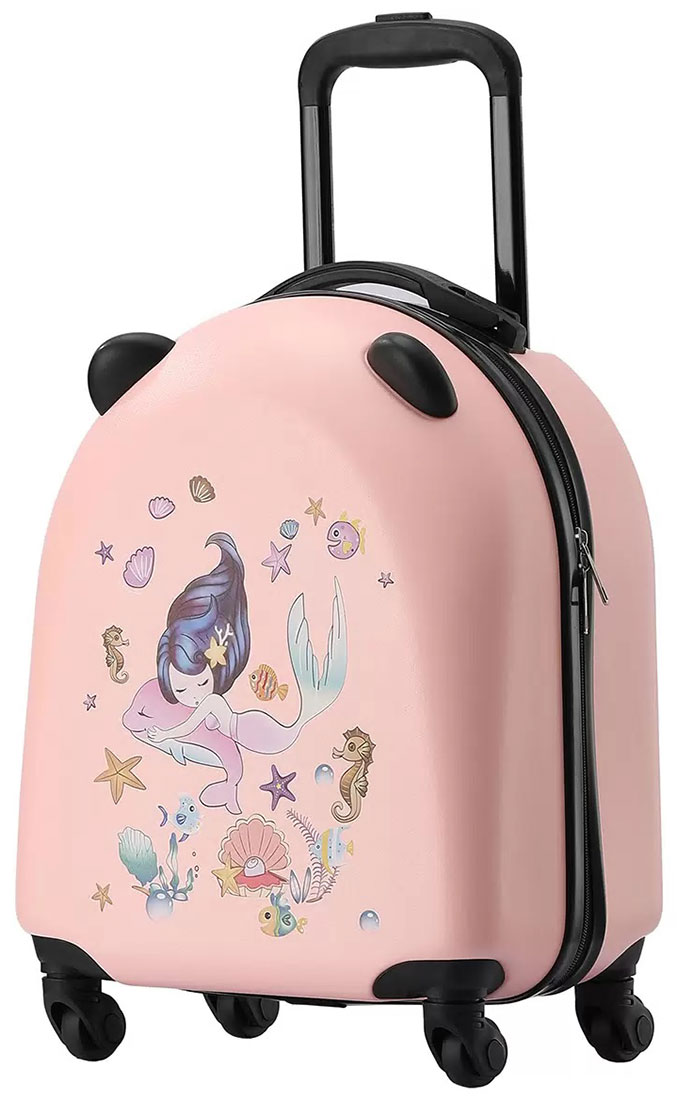 Изображение товара Детский чемодан Lats четырехколесный с ушками русалка и дельфин розовый арт 645