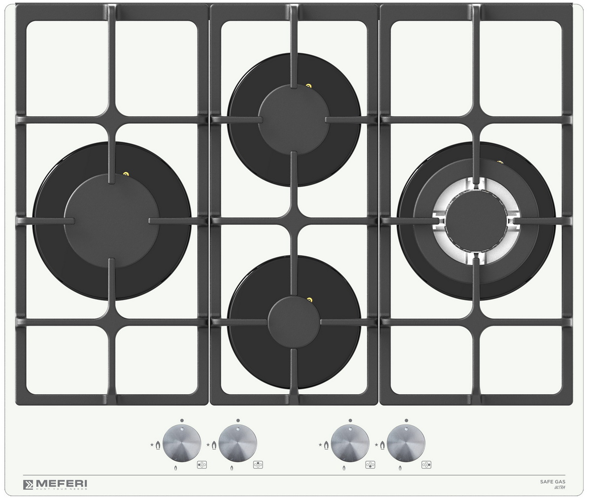Изображение товара Газовая варочная панель Meferi MGH604WH GLASS ULTRA с 4 конфорками и стеклянной поверхностью