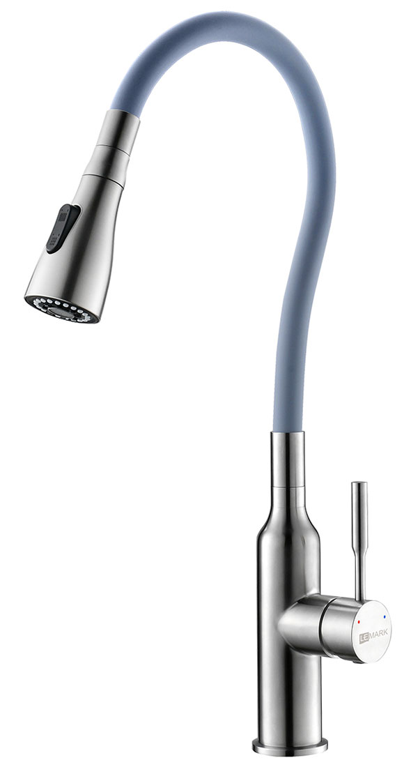 Изображение товара Кухонный смеситель Lemark с гибким изливом, нерж. сталь/серый (LM5082S-Gray)