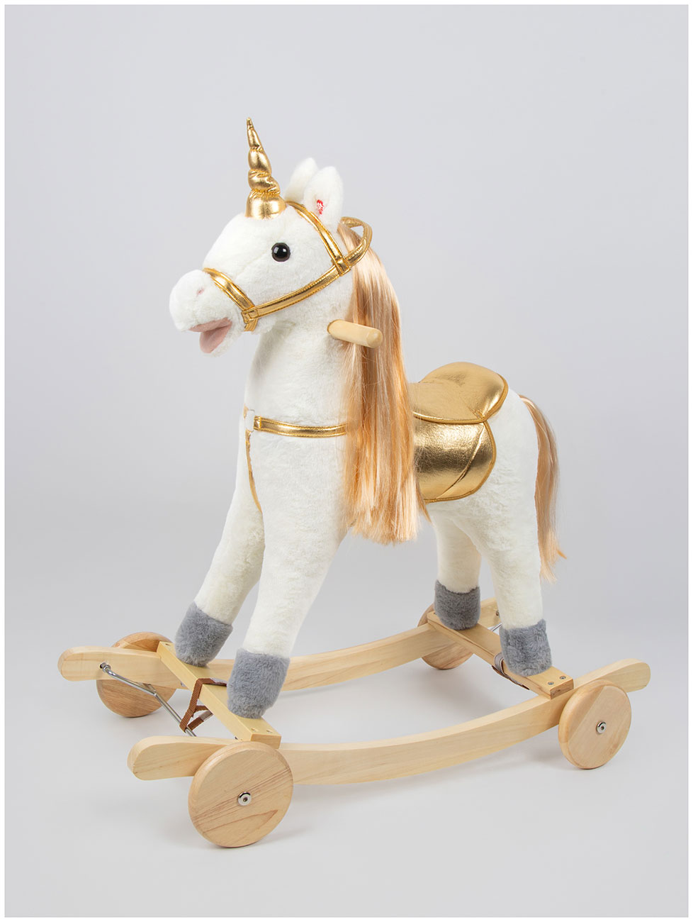 

Каталка-качалка Amarobaby Единорог AMAROBABY (Unicorn) с колесами белый/золотой, 76х38х75 см
