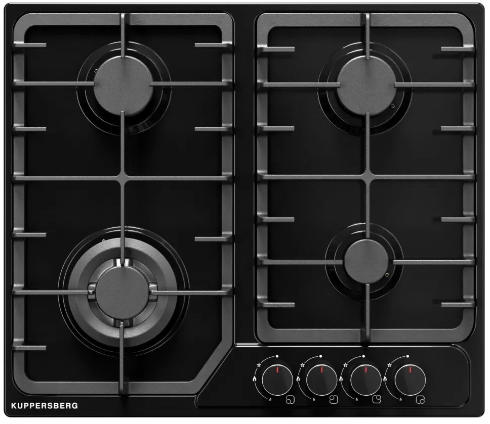 Изображение товара Газовая варочная панель Kuppersberg FS 66 B 4 газовые конфорки эмаль чугунные решетки черный цвет
