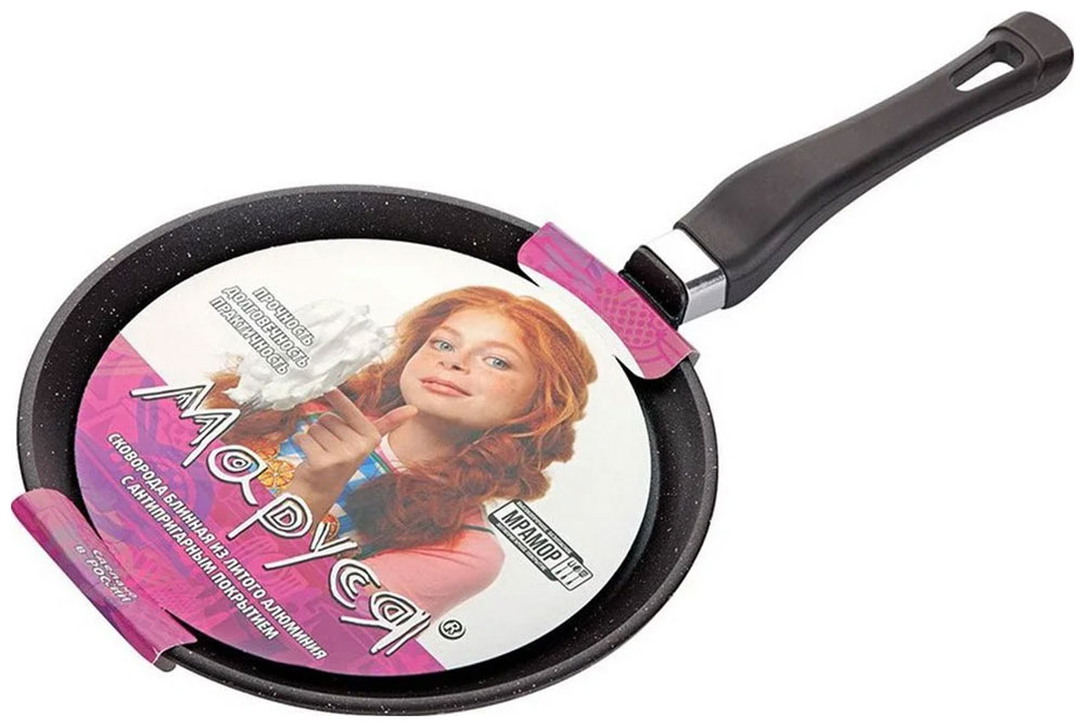 Изображение товара Сковорода блинная Marusya антипригарная, литая, 24 см, цвет: черный мрамор (7224бл)