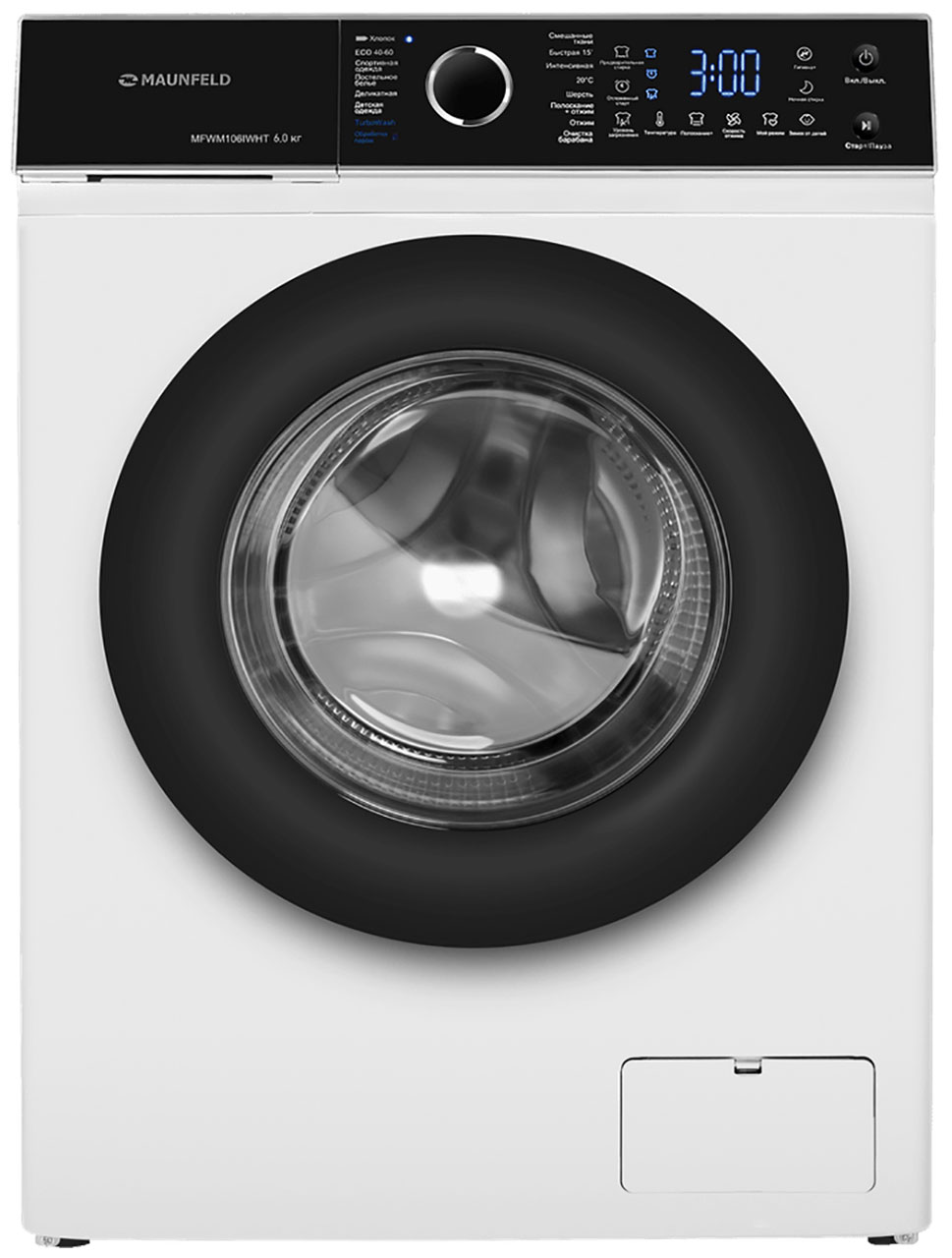 Изображение товара Узкая стиральная машина Maunfeld MFWM106IWHT 6 кг парос