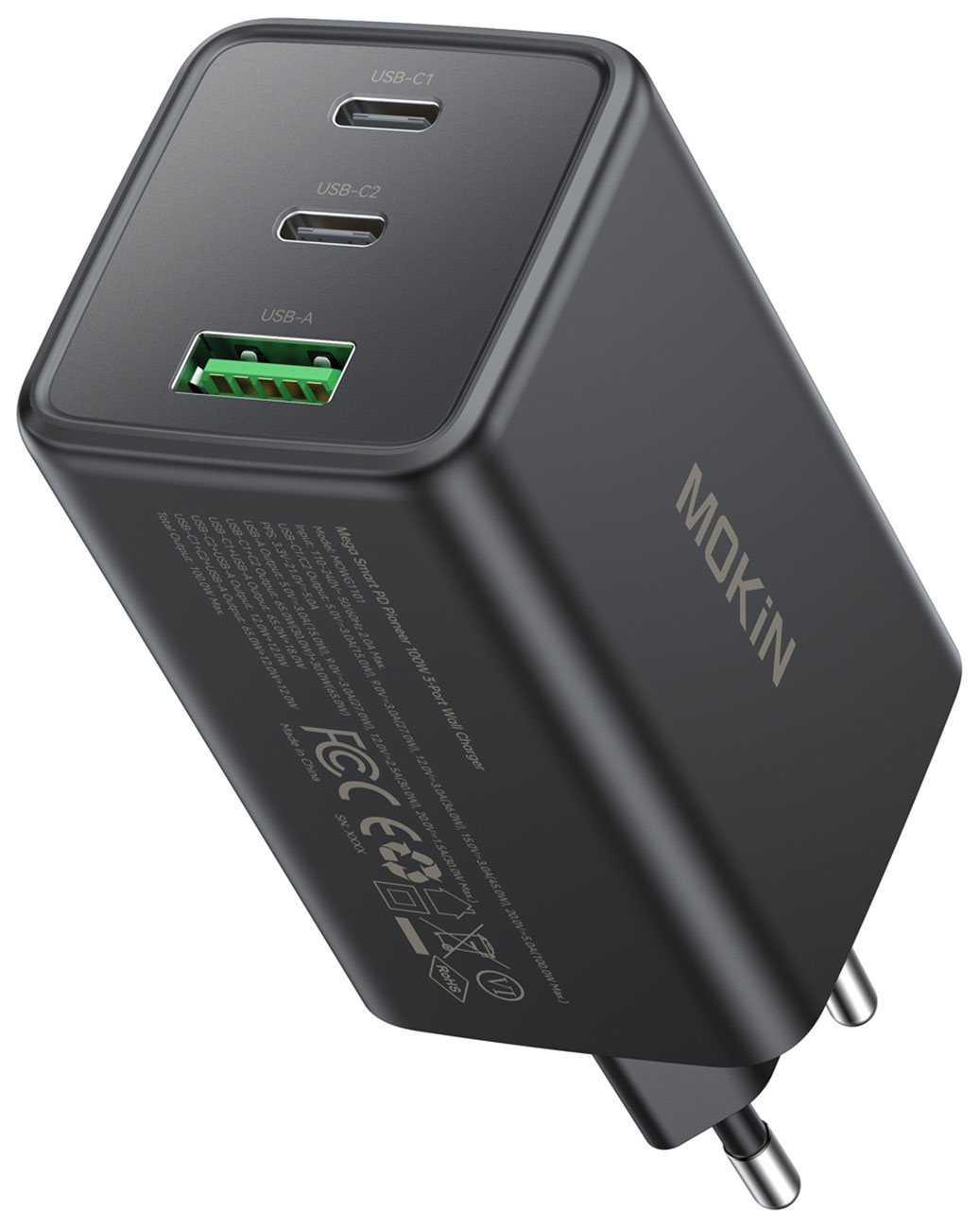 Изображение товара Адаптер питания Mokin MOWG1101, Type C x 2, USB A, Black