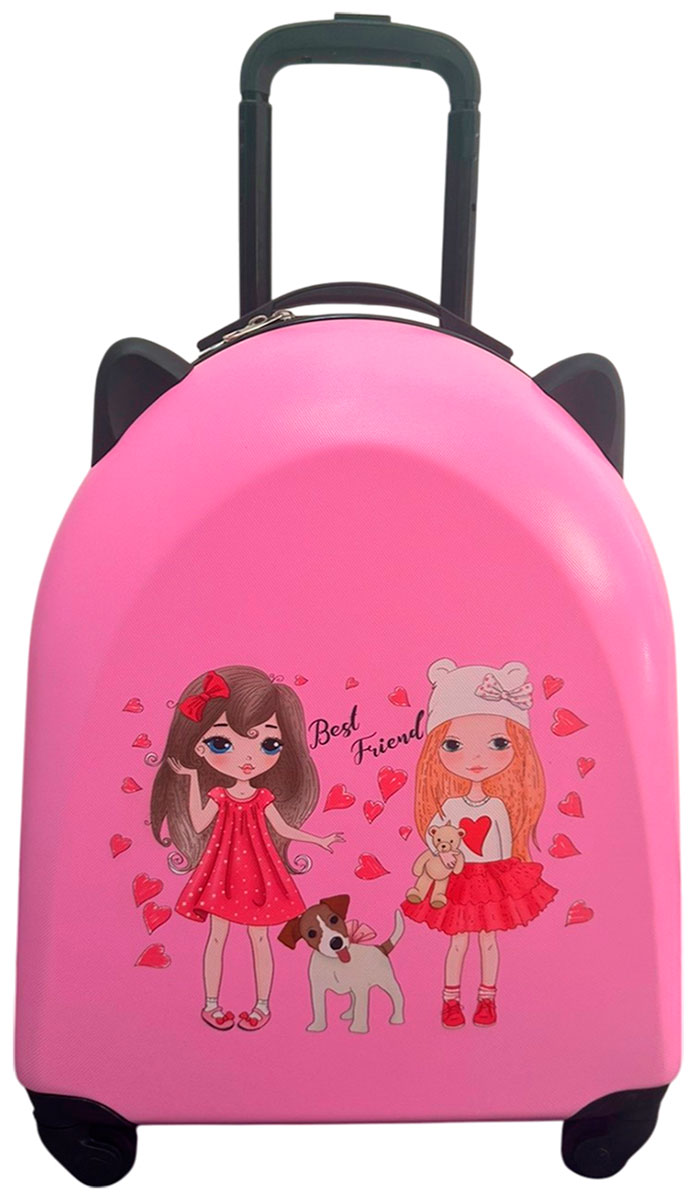 

Чемодан детский Lats ручная кладь, размер S, модель с ушками, лучшие подруги, розовый