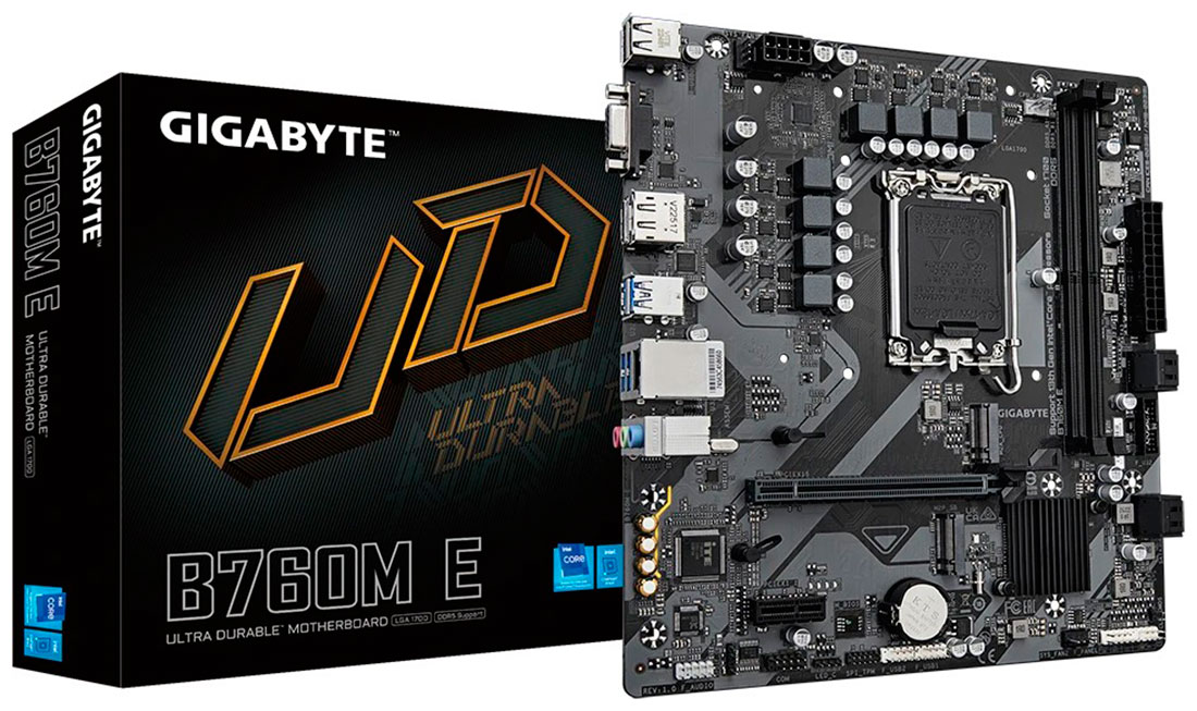 Изображение товара Материнская плата Gigabyte B760M E для Intel с поддержкой DDR5 и PCIe 4.0, mATX