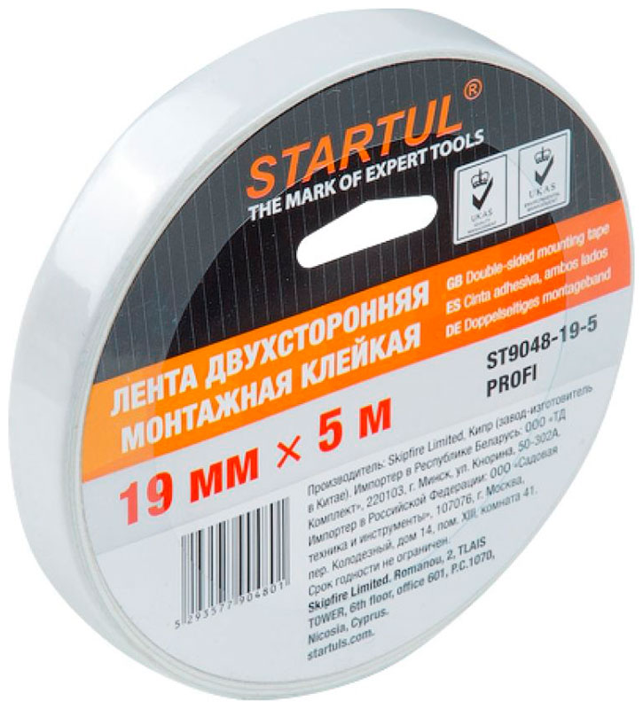 Изображение товара Лента двухсторонняя монтажная клейкая Startul PROFI 19мм х 5м (ST9048-19-5) Изображение товара Лента двухсторонняя монтажная клейкая Startul PROFI 19мм х 5м (ST9048-19-5)