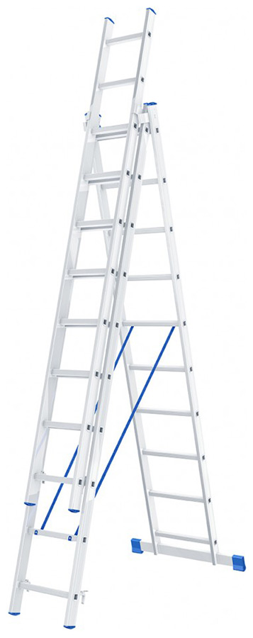 Изображение товара Лестница Сибртех 97820 3 х 10 ступеней, алюминиевая, трехсекционная