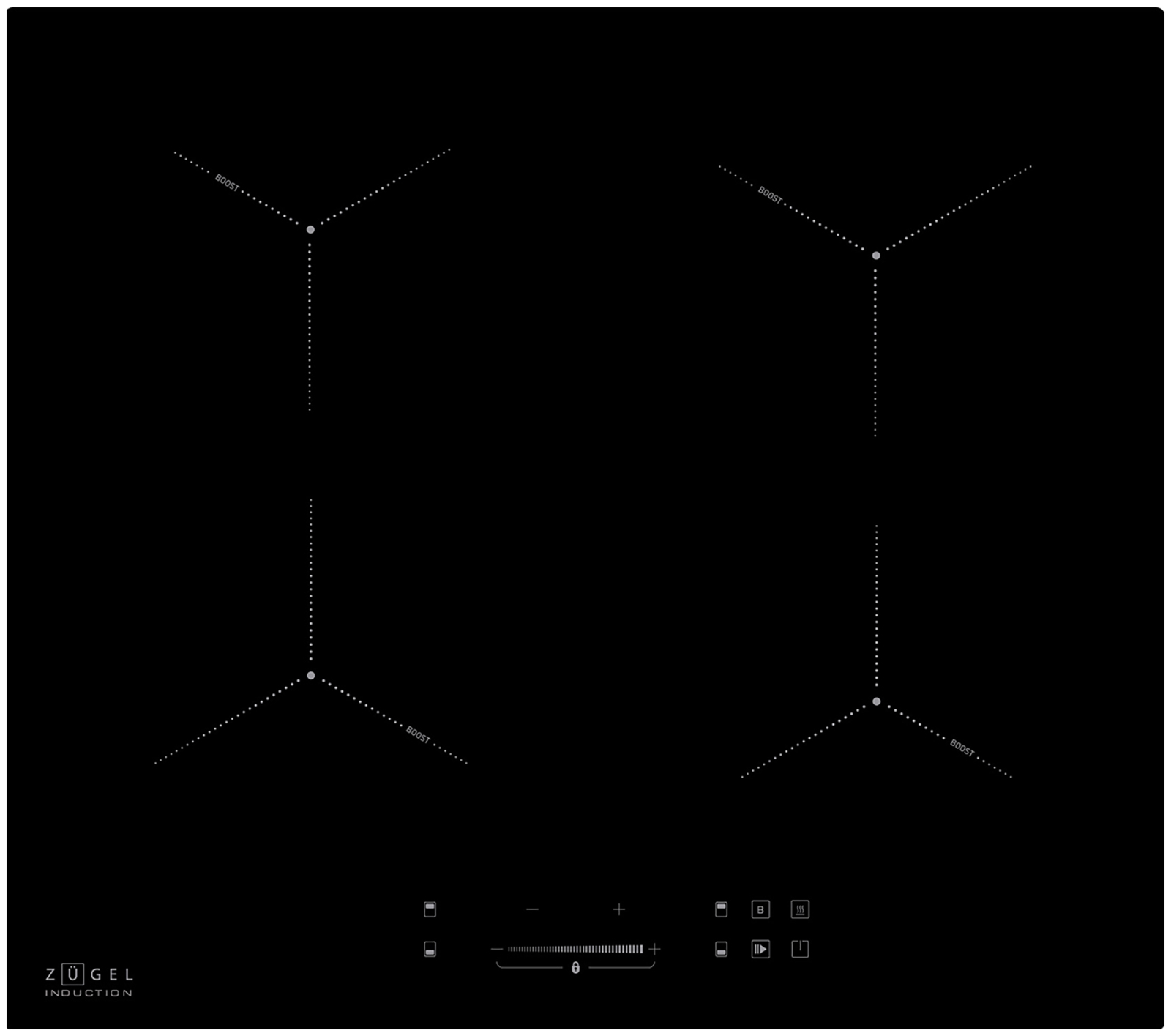 Изображение товара Электрическая варочная панель Zugel ZIH604B индукционная 4 конфорки сенсорное управление