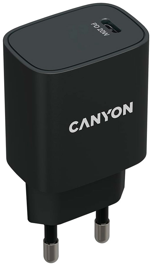 цена Сетевой адаптер для быстрой зарядки Canyon H-20-02 Type-C 20W Power Delivery черный