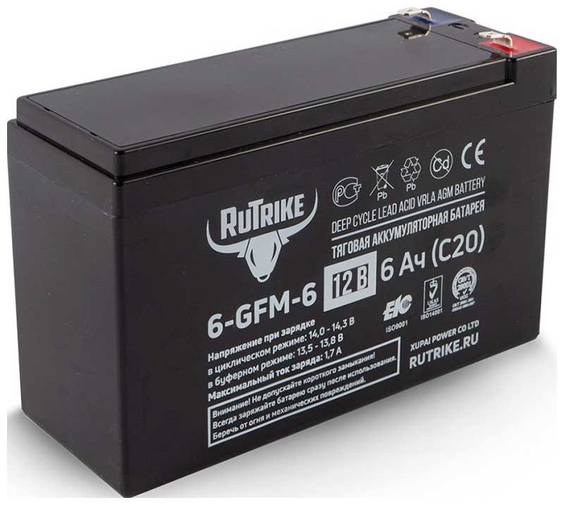 Тяговый аккумулятор Rutrike 6-GFM-6 12V6A/H C20 тяговый гелевый аккумулятор rutrike 6 evf 120 12v120a h c3