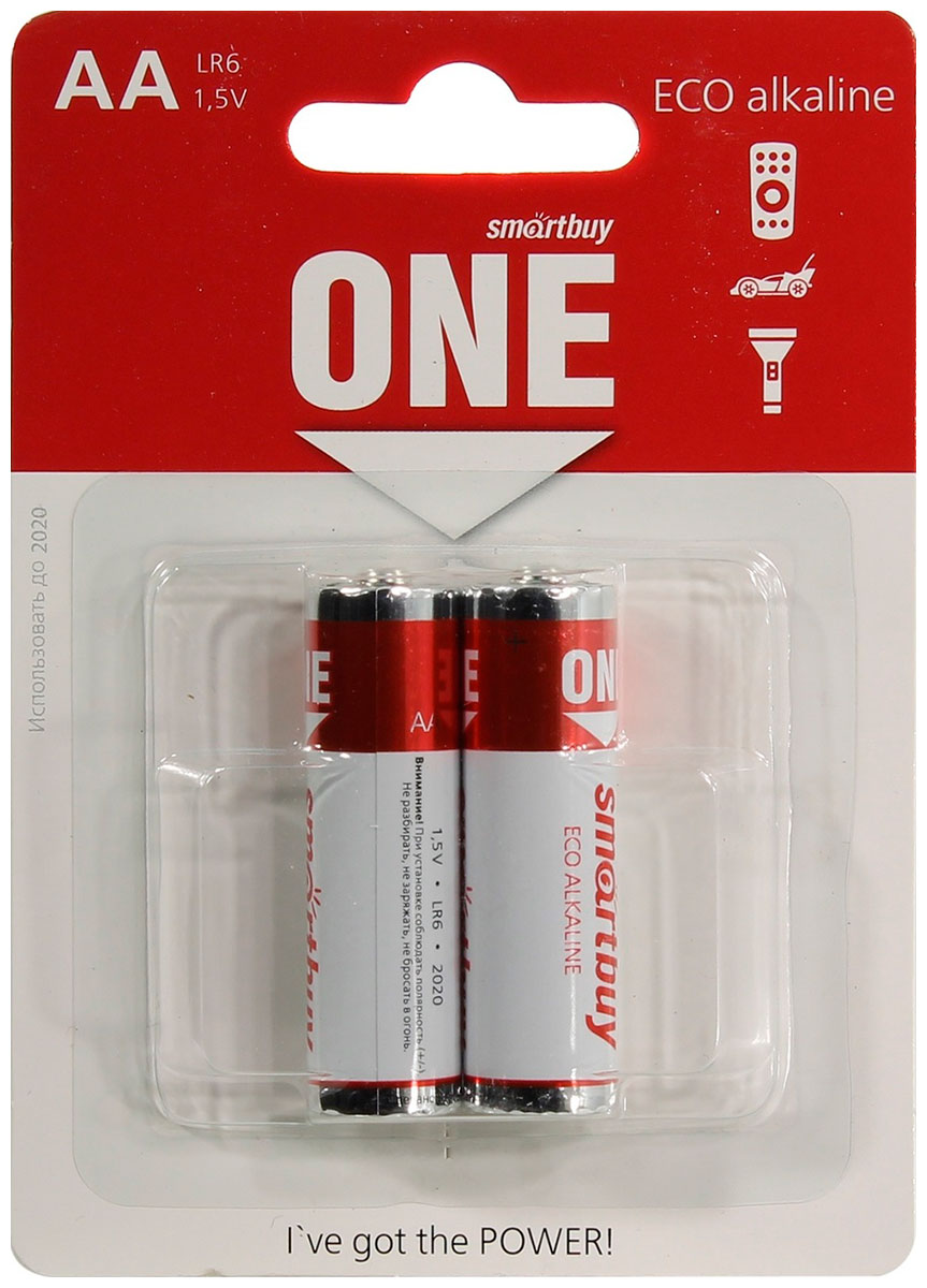 Батарейки Smartbuy ONE LR6 BL2 2шт комплект щелочных элементов питания smartbuy one lr6 bl2 soba 2a02b eco
