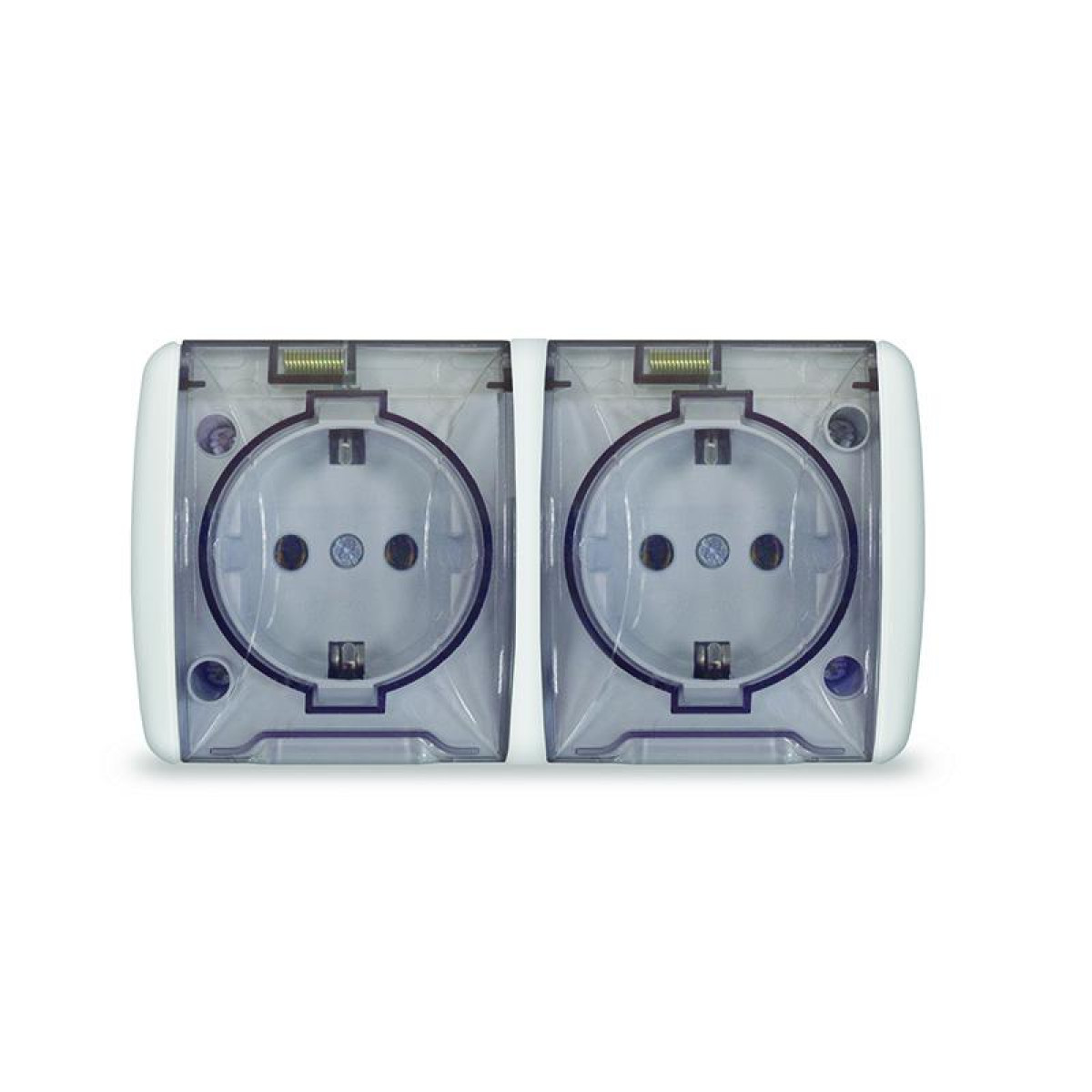 Изображение товара Розетка Универсал Клемо 2-м ОП IP44 с заземлением прозрачная крышка 16A