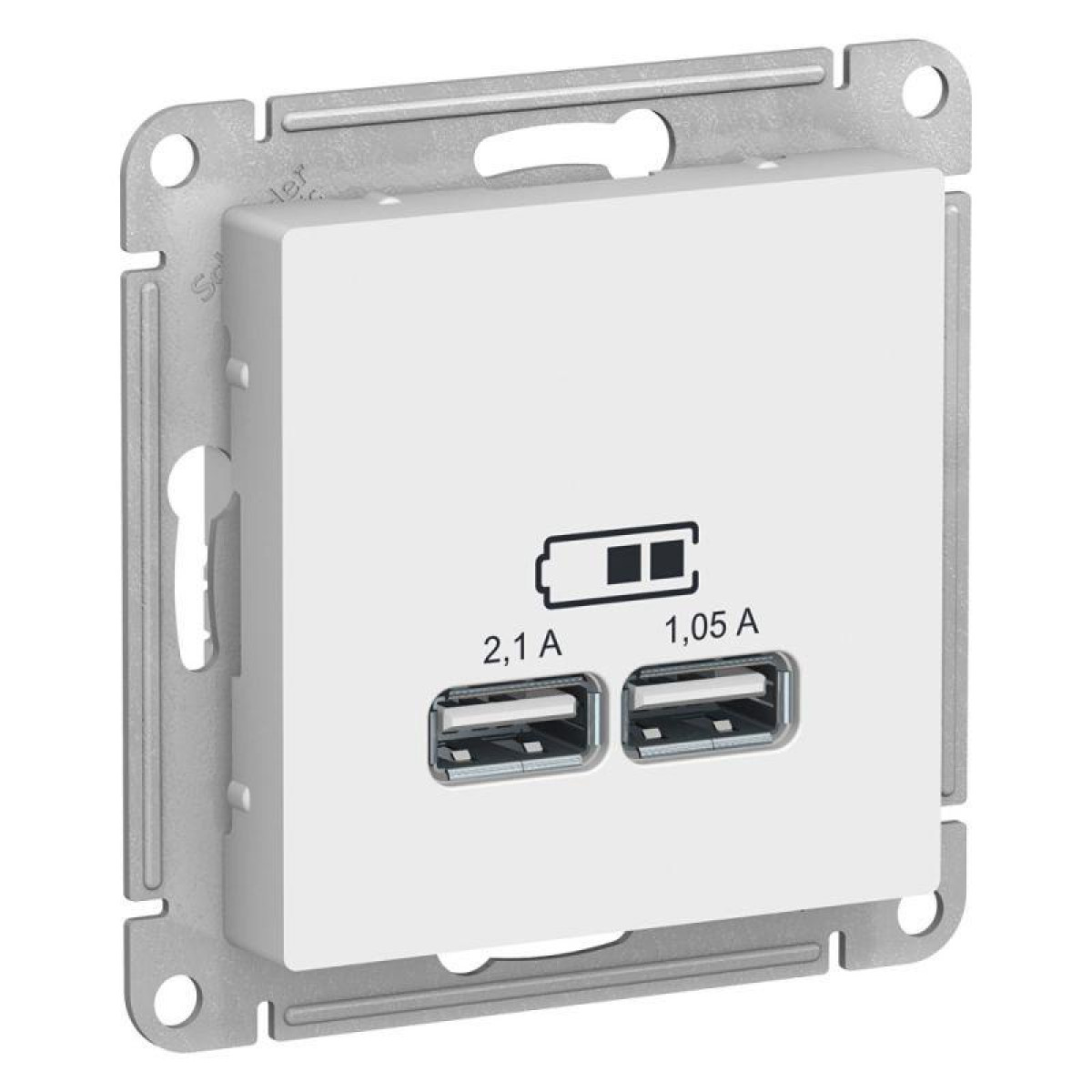 Изображение товара Розетка USB Systeme Electric AtlasDesign тип A+A 5В 1х2.1А 2х1.05А механизм бел. SE