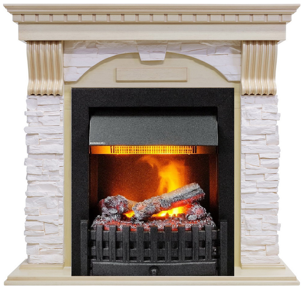 Изображение товара Каминокомплект Dimplex Dublin арочный сланец крем с очагом Danville Delux Black